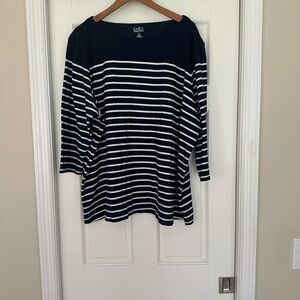 Croft & Barrow Navy and White Striped 3/4 Long Sleeve Tee